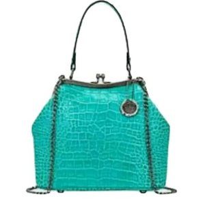 Patricia Nash Laureana Aqua Croc Leather Satchel